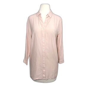J Jill Salmon Button Front Tunic Blouse Lightweight 3/4 Sleeve Top Sz S (Flaw)